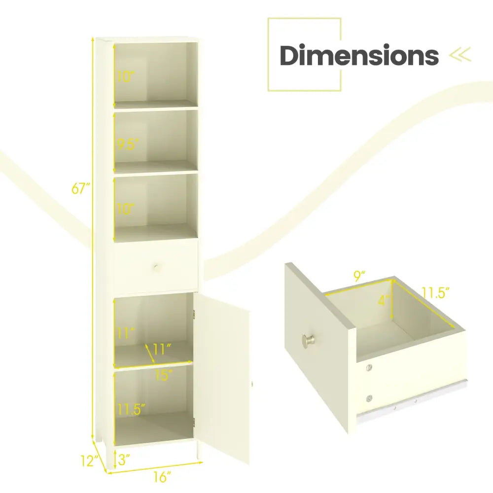 67 Inch Tall Bathroom Cabinet Narrow Floor Cabinet with Fluted Door-Beige - Beige - Floor Cabinets