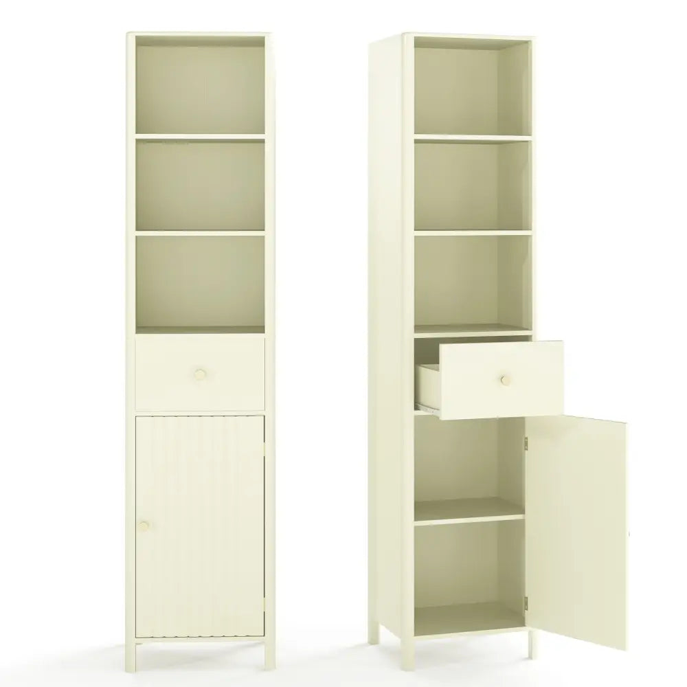 67 Inch Tall Bathroom Cabinet Narrow Floor Cabinet with Fluted Door-Beige - Beige - Floor Cabinets