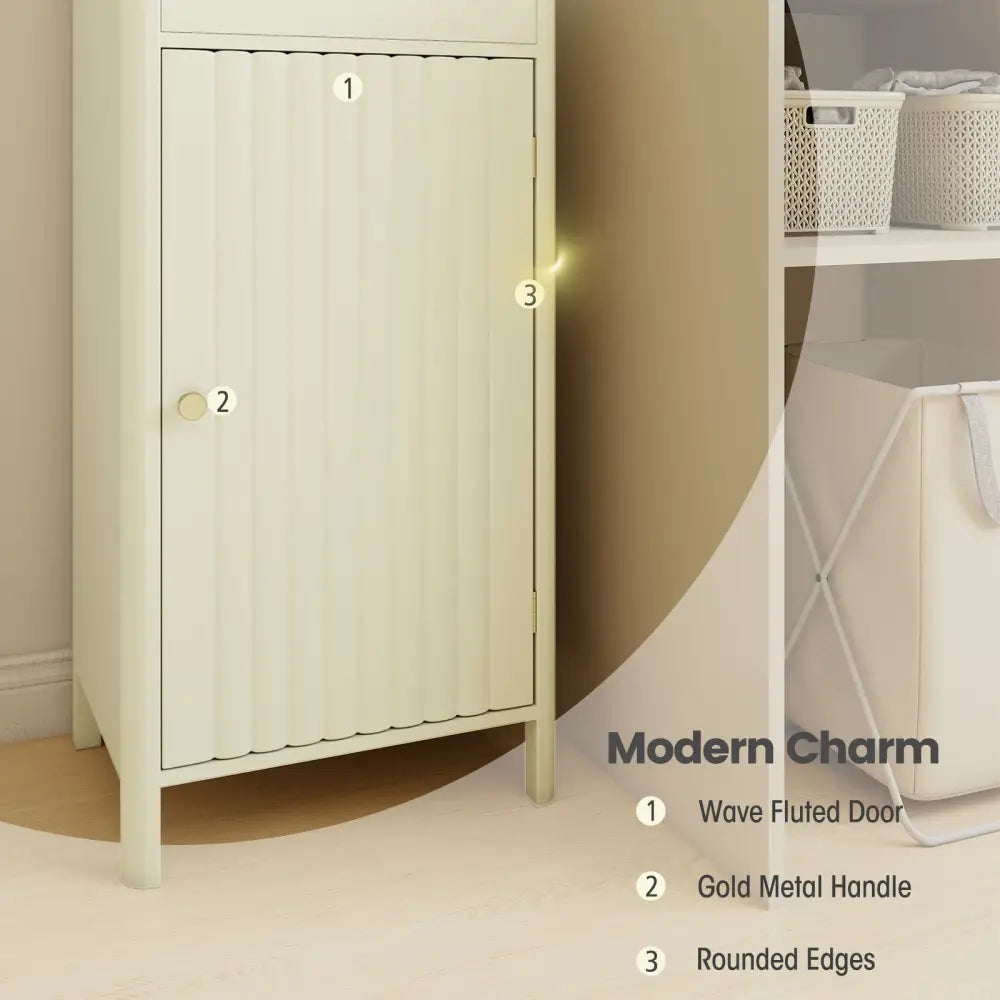67 Inch Tall Bathroom Cabinet Narrow Floor Cabinet with Fluted Door-Beige - Beige - Floor Cabinets