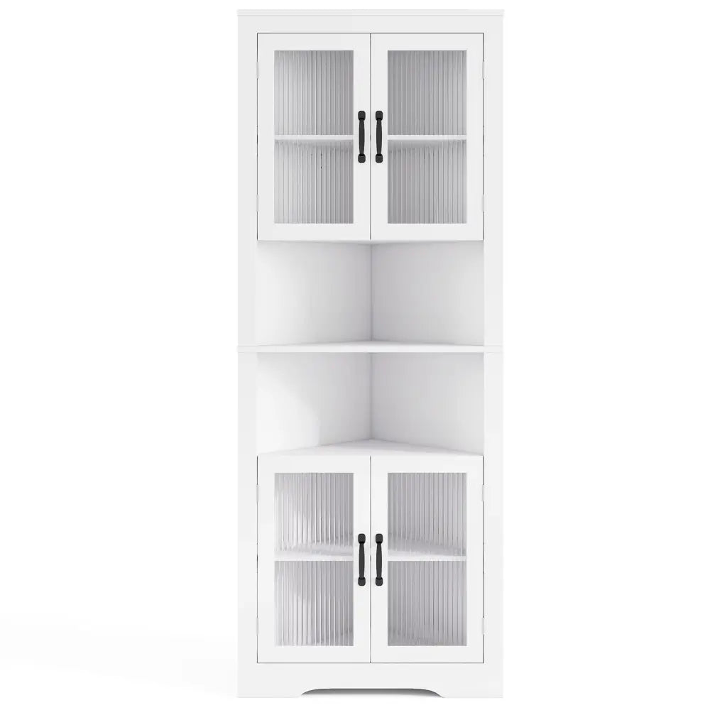 67 Inch Tall Corner Cabinet Triangular Buffet Cabinet with Tempered Glass Doors-White - White - Sideboards Cabinets &