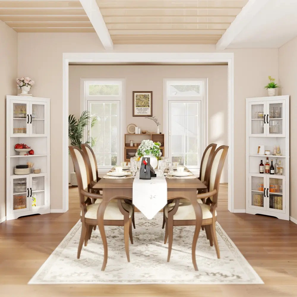 67 Inch Tall Corner Cabinet Triangular Buffet Cabinet with Tempered Glass Doors-White - White - Sideboards Cabinets &