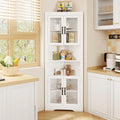 67 Inch Tall Corner Cabinet Triangular Buffet Cabinet with Tempered Glass Doors-White - White - Sideboards Cabinets &