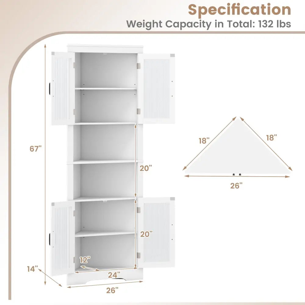 67 Inch Tall Corner Cabinet Triangular Buffet Cabinet with Tempered Glass Doors-White - White - Sideboards Cabinets &