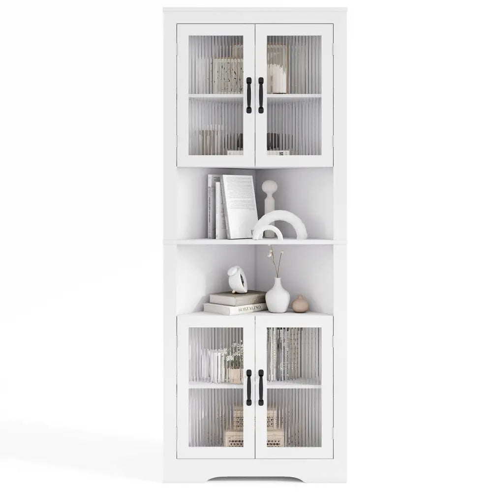 67 Inch Tall Corner Cabinet Triangular Buffet Cabinet with Tempered Glass Doors-White - White - Sideboards Cabinets &