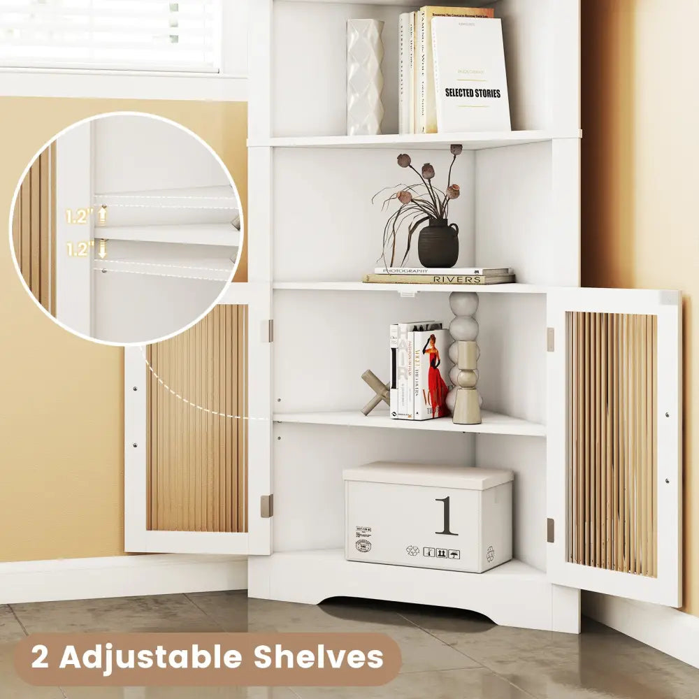 67 Inch Tall Corner Cabinet Triangular Buffet Cabinet with Tempered Glass Doors-White - White - Sideboards Cabinets &