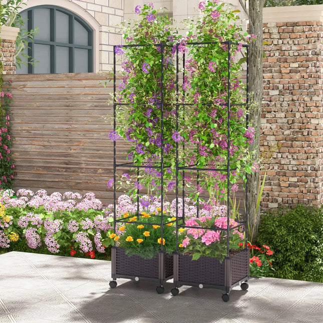 67 Inches Raised Garden Bed with Planter Box and Trellis - Black - Raised Garden Beds