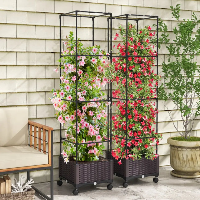67 Inches Raised Garden Bed with Planter Box and Trellis - Black - Raised Garden Beds