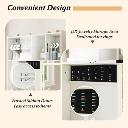 67 Inches Tall Vanity Set with Mirror Makeup Dressing Table with Charging Station-White - White - Makeup Vanities