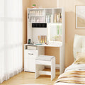 67 Inches Tall Vanity Set with Mirror Makeup Dressing Table with Charging Station-White - White - Makeup Vanities