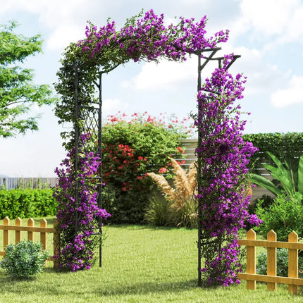 67 x 83 Inch Garden Arch Trellis Metal Pergola Arbor for Climbing Plants-Black - Black - Outdoor Decor