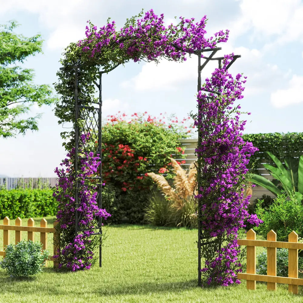 67 x 83 Inch Garden Arch Trellis Metal Pergola Arbor for Climbing Plants-Black - Black - Garden Arbors