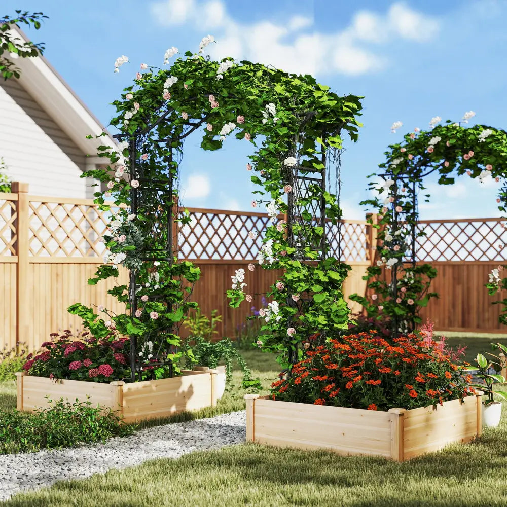 67 x 83 Inch Garden Arch Trellis Metal Pergola Arbor for Climbing Plants-Black - Black - Garden Arbors