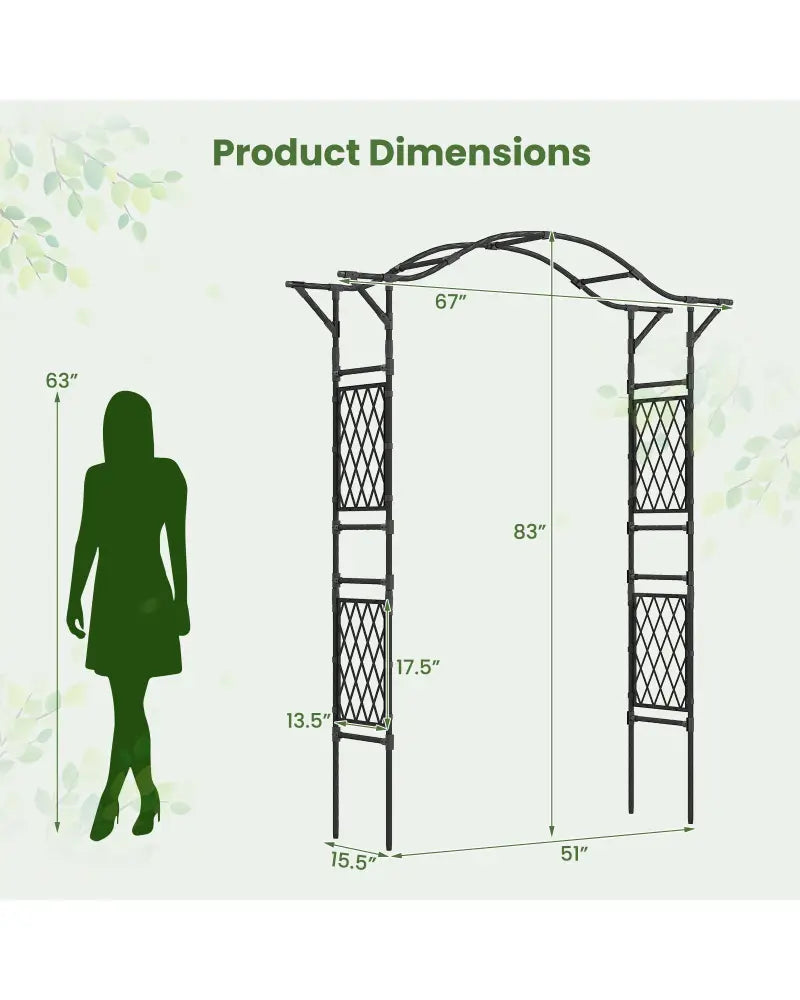 67 x 83 Inch Garden Arch Trellis Metal Pergola Arbor for Climbing Plants-Black - Black - Garden Arbors