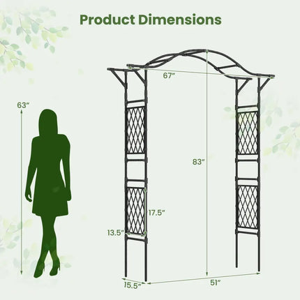 67 x 83 Inch Garden Arch Trellis Metal Pergola Arbor for Climbing Plants-Black - Black - Outdoor Decor