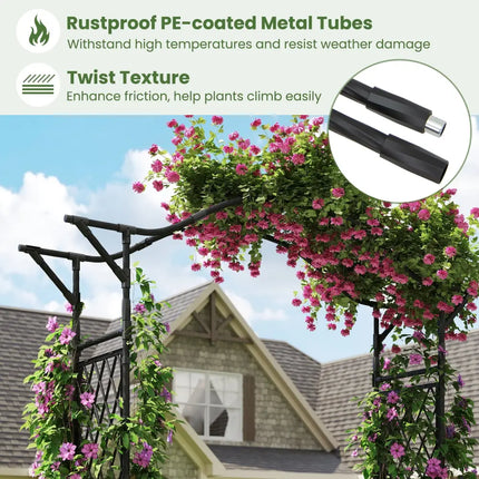 67 x 83 Inch Garden Arch Trellis Metal Pergola Arbor for Climbing Plants-Black - Black - Outdoor Decor
