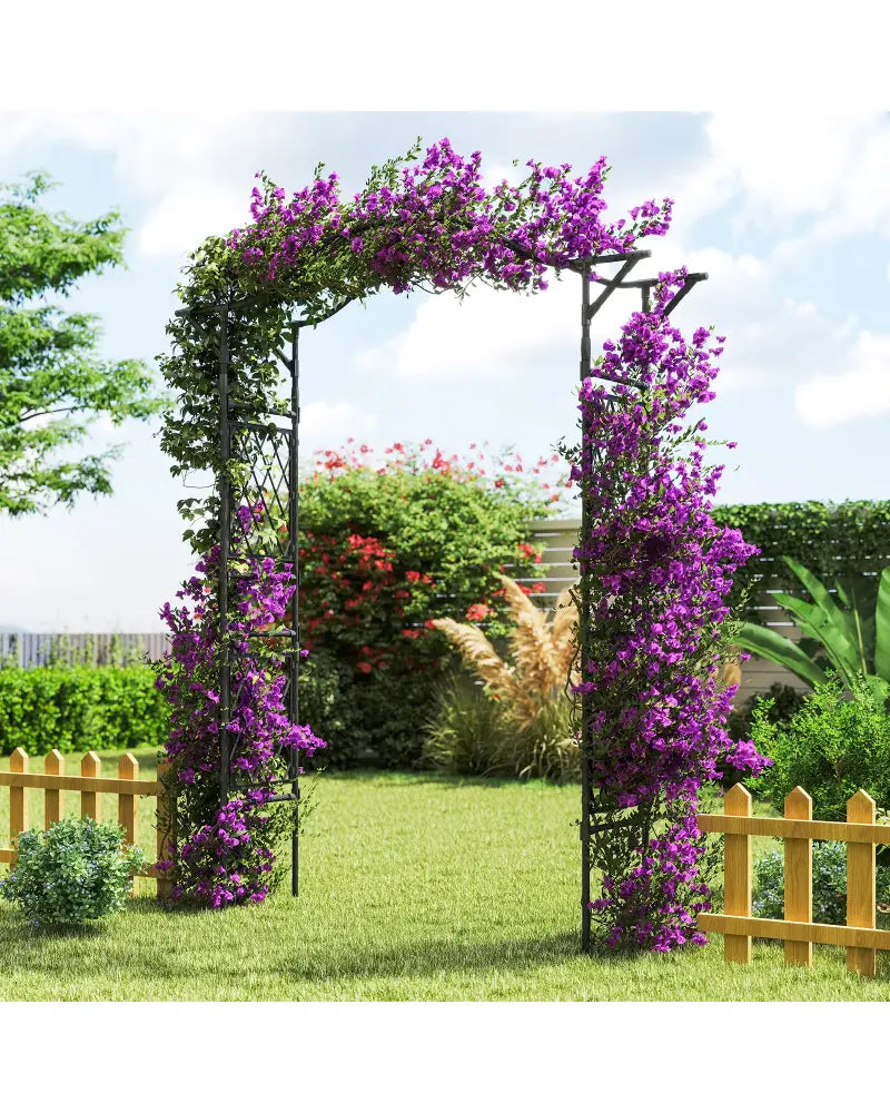 67 x 83 Inch Garden Arch Trellis Metal Pergola Arbor for Climbing Plants-Black - Black - Garden Arbors