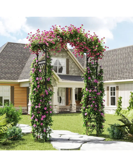 67 x 83 Inch Garden Arch Trellis Metal Pergola Arbor for Climbing Plants-Black - Black - Garden Arbors