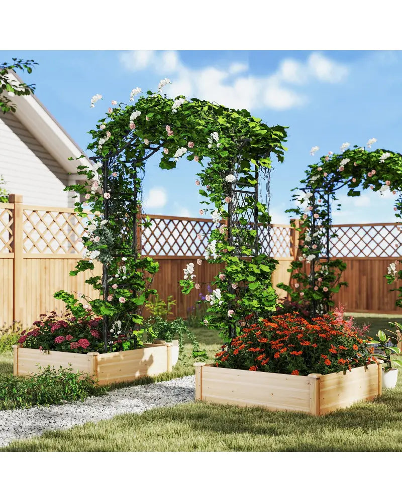 67 x 83 Inch Garden Arch Trellis Metal Pergola Arbor for Climbing Plants-Black - Black - Garden Arbors