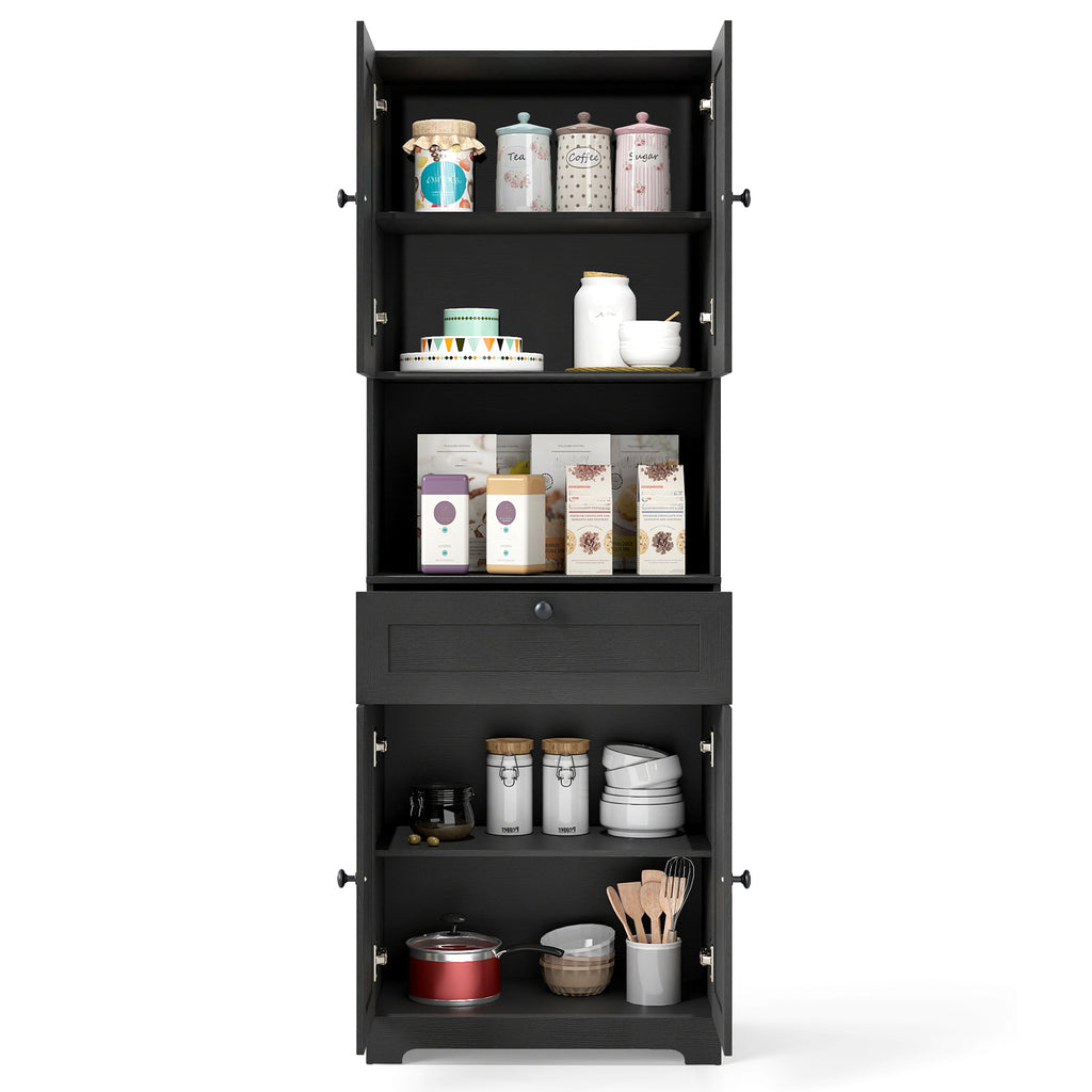 67.5 Inch Tall Modern Freestanding Floor Storage Cabinet with 4 Doors and 1 Drawer-Black
