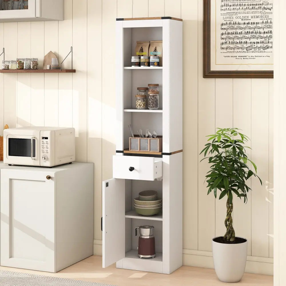 68 inch Tall Bathroom Cabinet with Barn Door Narrow Slim Storage Organizer Unit with Drawer-White - White - Floor