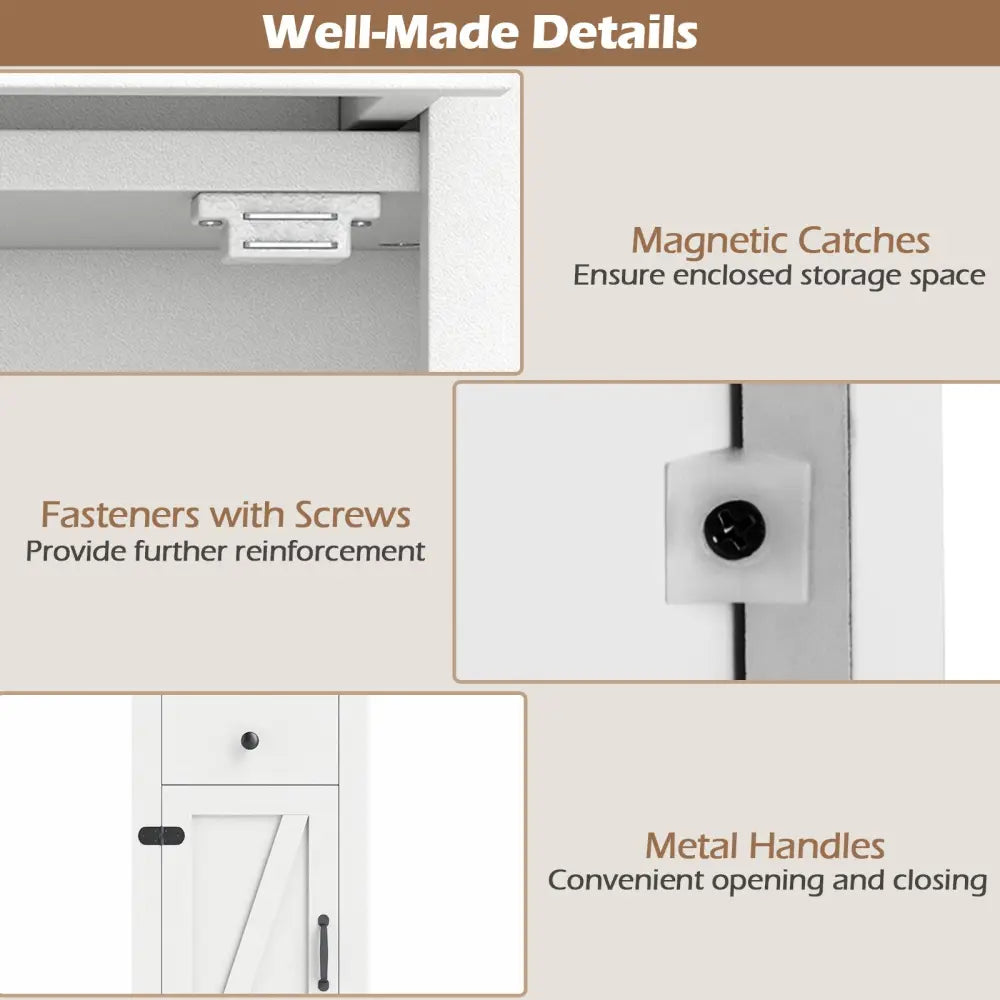 68 inch Tall Bathroom Cabinet with Barn Door Narrow Slim Storage Organizer Unit with Drawer-White - White - Floor