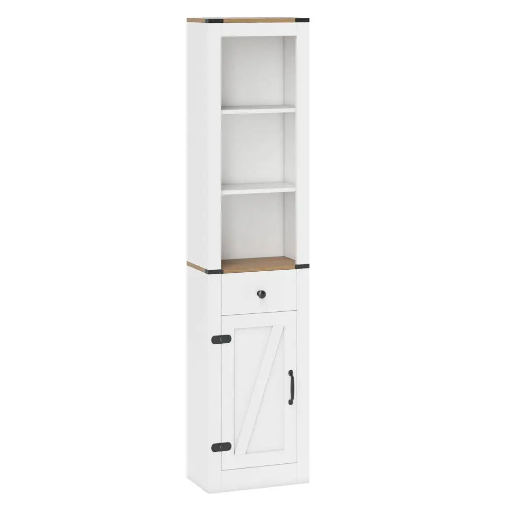 68 inch Tall Bathroom Cabinet with Barn Door Narrow Slim Storage Organizer Unit with Drawer-White - White - Floor