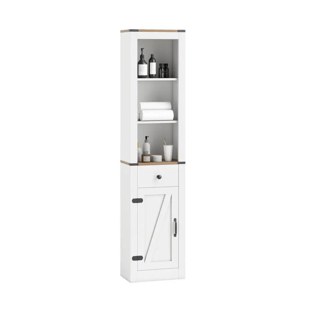 68 inch Tall Bathroom Cabinet with Barn Door Narrow Slim Storage Organizer Unit with Drawer-White - White - Floor