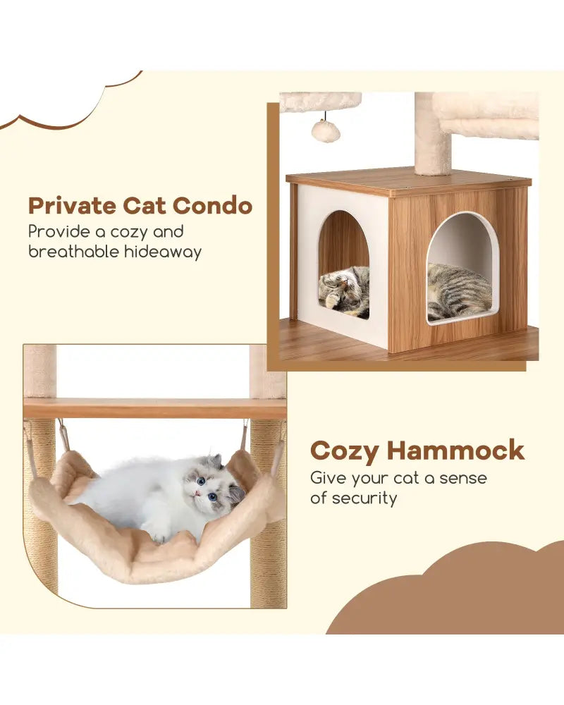 68 Inch Tall Cat Tree with 3 Padded Perches Condo and Sisal Scratching Posts-Natural - Natural - Cat Trees Condos &