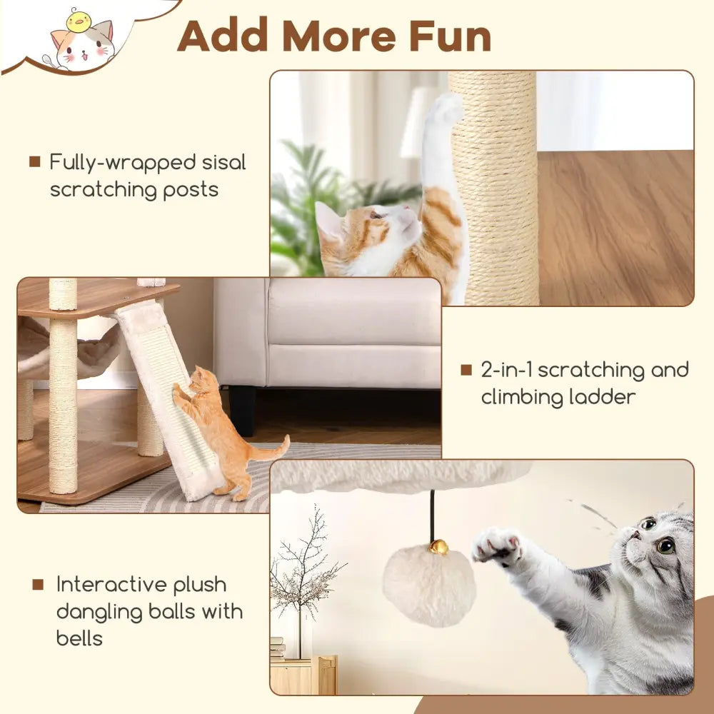 68 Inch Tall Cat Tree with 3 Padded Perches Condo and Sisal Scratching Posts-Natural - Natural - Cat Trees Condos &
