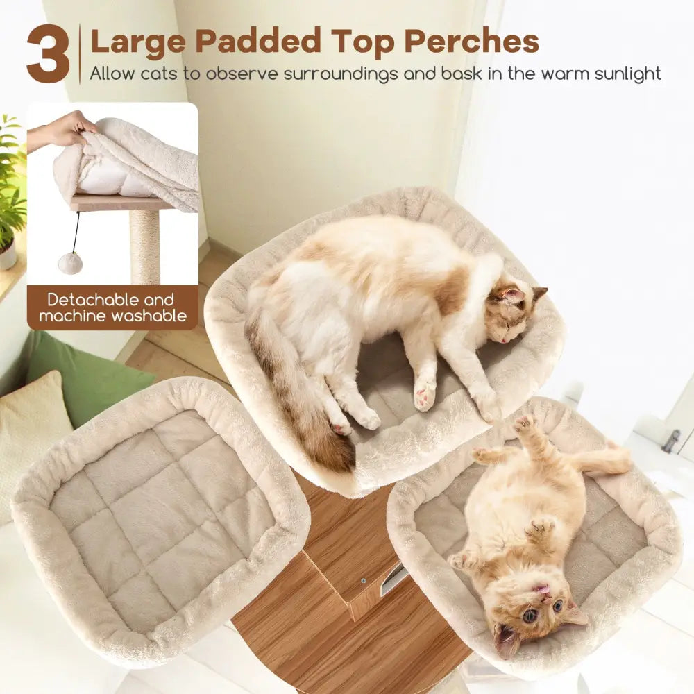 68 Inch Tall Cat Tree with 3 Padded Perches Condo and Sisal Scratching Posts-Natural - Natural - Cat Trees Condos &