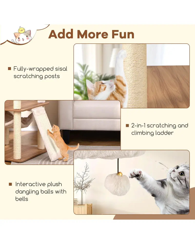 68 Inch Tall Cat Tree with 3 Padded Perches Condo and Sisal Scratching Posts-Natural - Natural - Cat Trees Condos &
