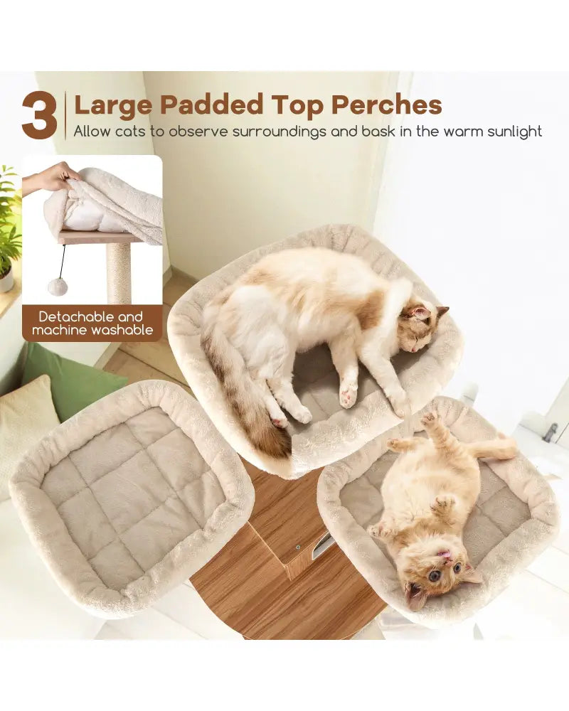 68 Inch Tall Cat Tree with 3 Padded Perches Condo and Sisal Scratching Posts-Natural - Natural - Cat Trees Condos &
