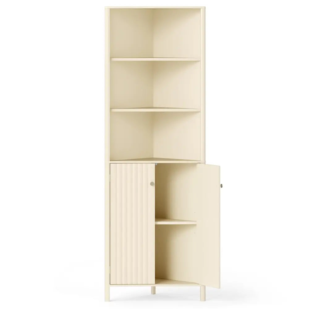 68 Inch Tall Corner Cabinet with 5 Shelves and 2 Fluted Doors for Bathroom-Beige - Beige - Floor Cabinets