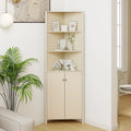 68 Inch Tall Corner Cabinet with 5 Shelves and 2 Fluted Doors for Bathroom-Beige - Beige - Floor Cabinets
