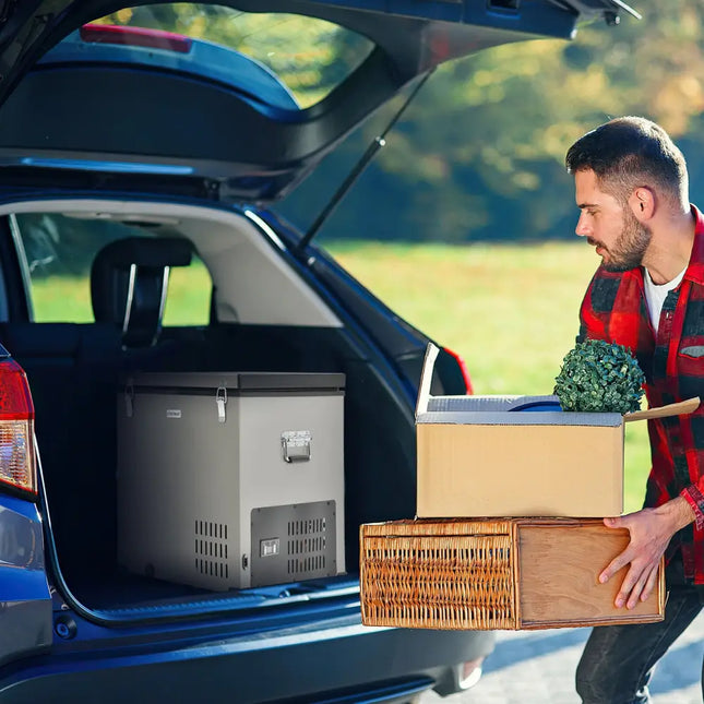 68 Quart Portable Car Refrigerator with DC and AC Adapter-Gray - Gray - Coolers