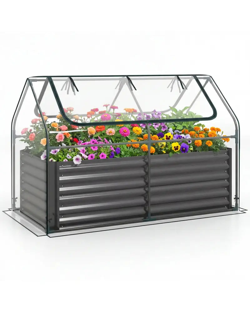 68 x 33 x 21 Inch Galvanized Raised Garden Bed with Cover-Black - Black - Raised Garden Beds