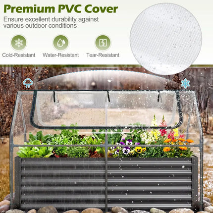 68 x 33 x 21 Inch Galvanized Raised Garden Bed with Cover-Black - Black - Raised Garden Beds