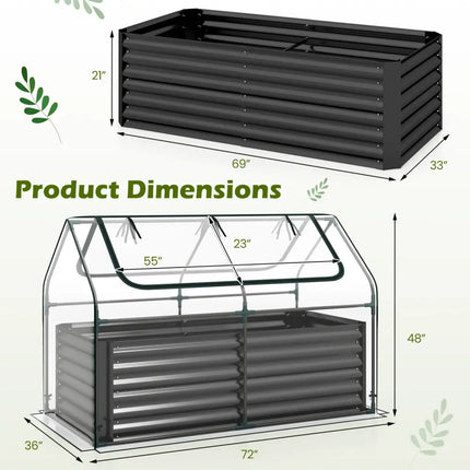 68 x 33 x 21 Inch Galvanized Raised Garden Bed with Cover-Black - Black - Raised Garden Beds
