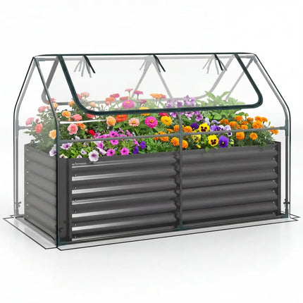 68 x 33 x 21 Inch Galvanized Raised Garden Bed with Cover-Black - Black - Raised Garden Beds