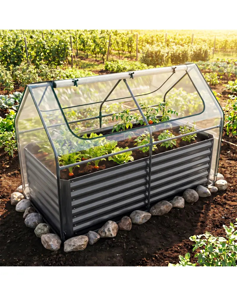 68 x 33 x 21 Inch Galvanized Raised Garden Bed with Cover-Black - Black - Raised Garden Beds
