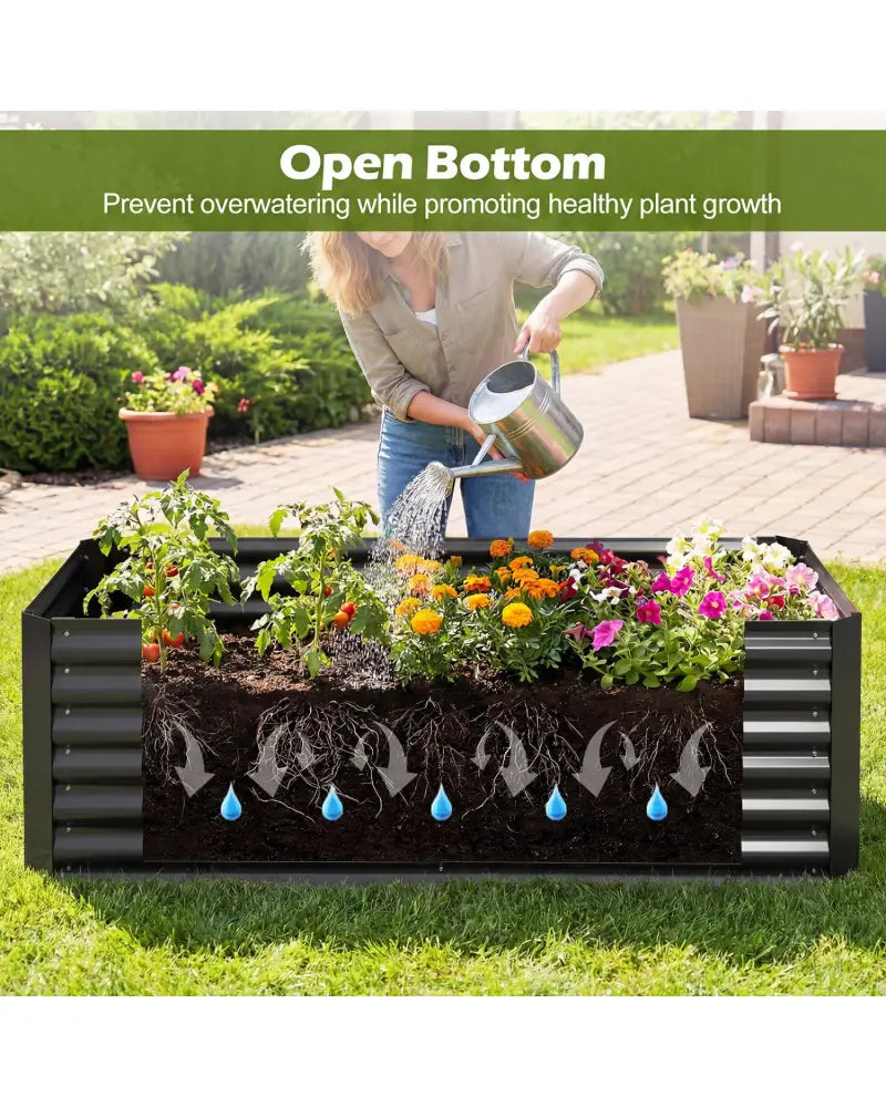 68 x 33 x 21 Inch Galvanized Raised Garden Bed with Cover-Black - Black - Raised Garden Beds