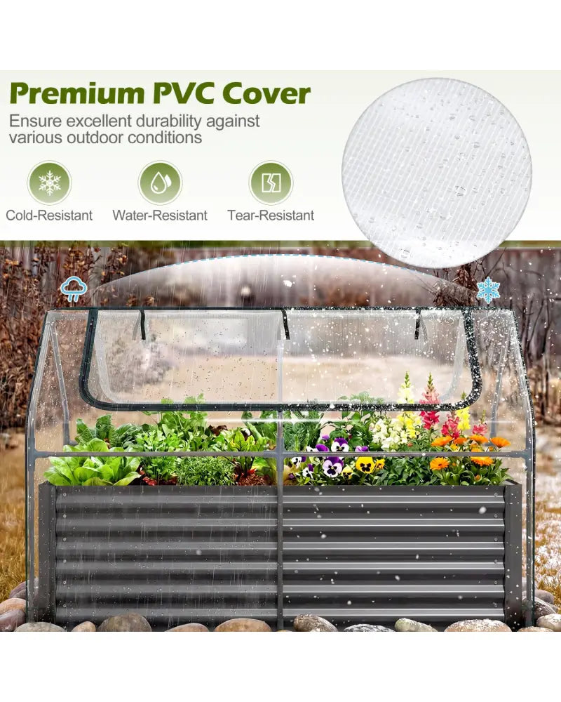 68 x 33 x 21 Inch Galvanized Raised Garden Bed with Cover-Black - Black - Raised Garden Beds