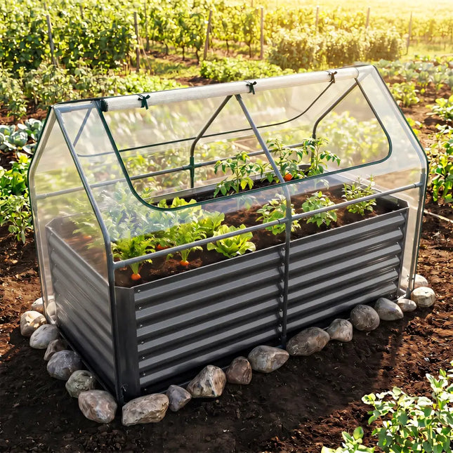 68 x 33 x 21 Inch Galvanized Raised Garden Bed with Cover-Black - Black - Raised Garden Beds