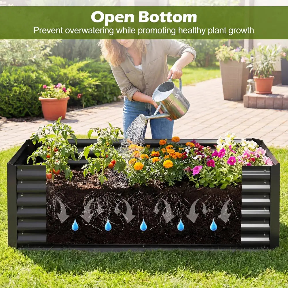 68 x 33 x 21 Inch Galvanized Raised Garden Bed with Cover-Black - Black - Raised Garden Beds