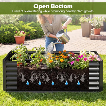 68 x 33 x 21 Inch Galvanized Raised Garden Bed with Cover-Black - Black - Raised Garden Beds