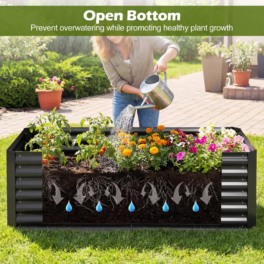 68 x 33 x 21 Inch Galvanized Raised Garden Bed with Cover-Black - Black - Raised Garden Beds