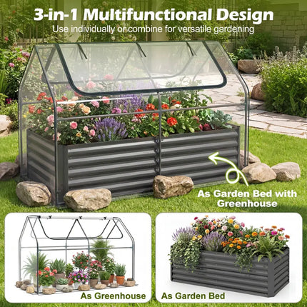 68 x 33 x 21 Inch Galvanized Raised Garden Bed with Cover-Black - Black - Raised Garden Beds