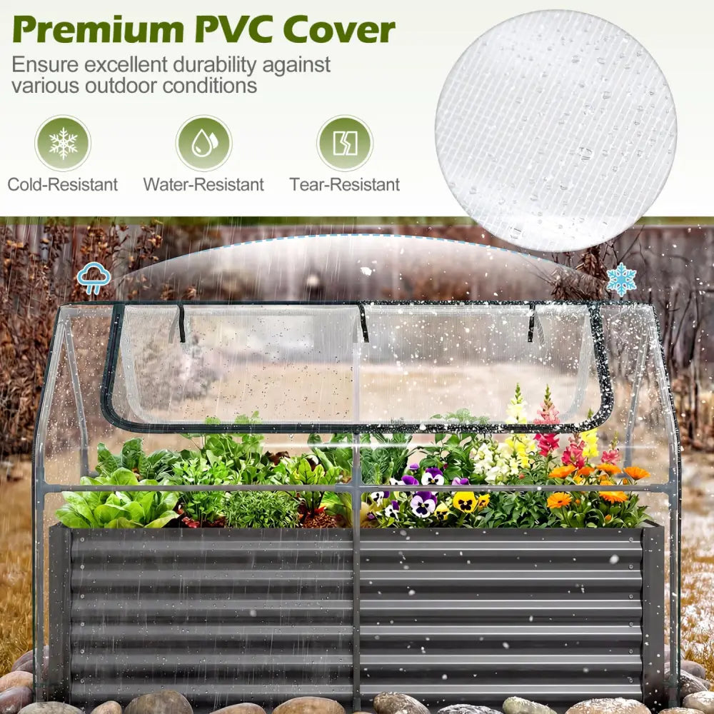 68 x 33 x 21 Inch Galvanized Raised Garden Bed with Cover-Black - Black - Raised Garden Beds