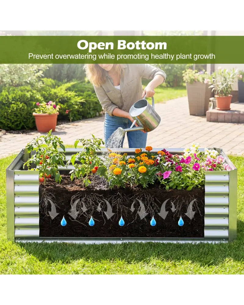 68 x 33 x 21 Inch Galvanized Raised Garden Bed with Cover-Silver - Silver - Raised Garden Beds