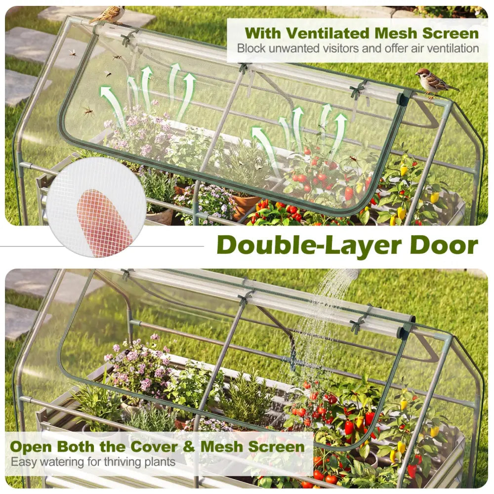 68 x 33 x 21 Inch Galvanized Raised Garden Bed with Cover-Silver - Silver - Raised Garden Beds